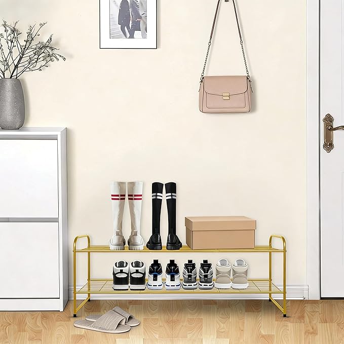 KEETDY 2-Tier Long Shoe Rack for Closet Metal Shoe Organizer for Entryway, Wide Stackable Shoe Storage Shelf with Sturdy Wire