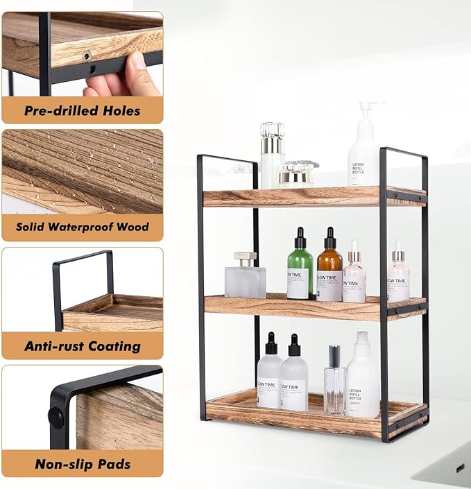 Giftacity 3-Tier Countertop Organizer for Bathroom Counter Stylish Wood Bathroom Vanity Organizer Shelf Storage - The Perfect