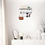 Nekon Rustic Wall Mount Key Organizer, 11.8 Inch Rack with Shelf and 6 Hooks, Circular Wooden Key Hanger for Entryway Hallway