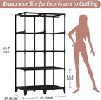 Wardrobe Closet, Quick and Easy Assembly, Black Portable Closet with 2 Hanging Rods 4 Storage Shelves and 8 Side Pockets, Stu