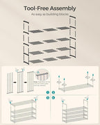 SONGMICS Shoe Rack, 4-Tier Shoe Organizer, Metal Storage Shelf, Upright or Upside Down, for 25-30 Pairs, Stackable, for Entry