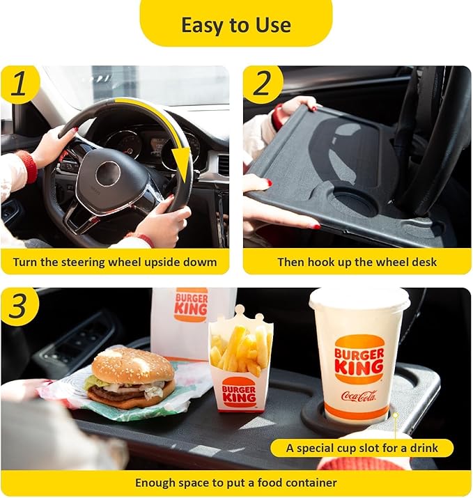 1 Pack Steering Wheel Tray for Ram 1500 2019 2020 2021 2022 2023 2024 2025, Portable Car Desk Food Eating Table Laptop Holder Workstation Black