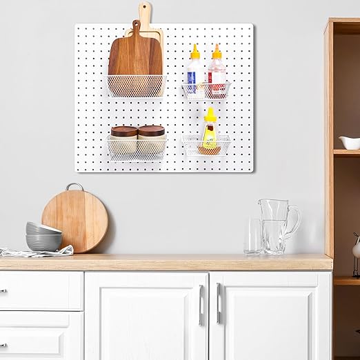 Sieral 4 Pcs Pegboard Baskets Metal Wire Shelf Baskets Peg Board Organizer Accessories Wall Mount Organizer Attachments for G