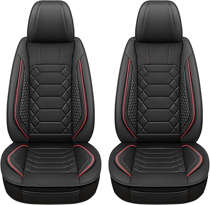 Leather Car Seat Covers Front Pair, Waterproof Faux Leather Seat Covers for Cars, Non-Slip Car Interior Covers Universal Fit 