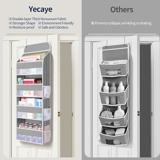 Yecaye Over The Door Organizer, Heavy Duty Hanging Organizers and Storage with 4 Large Capacity Pockets, Swing-Proof Behind T