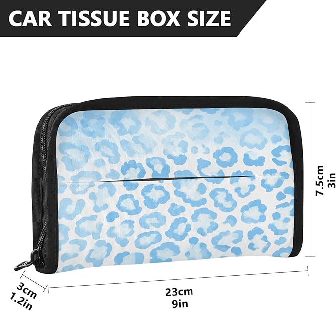 Car Tissue Holder Car Visor Organizer Tissue Box Holder for Car Sun Visor Organizer with Car Vehicle Accessories Essentials Interior for Women Men Leopard Print Sky Blue