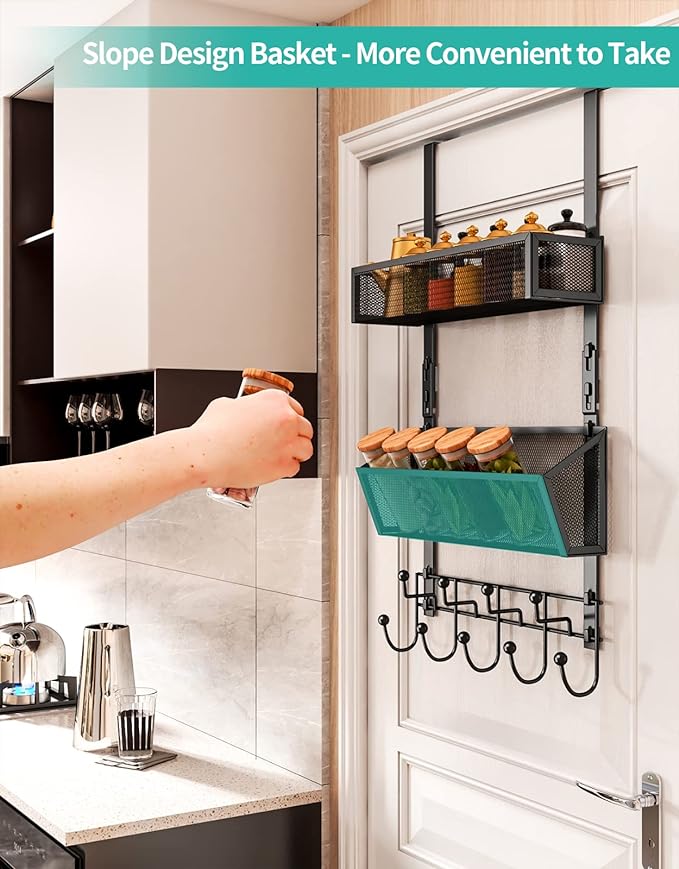 HapiRm Over The Door Hooks with 9 Hooks and 2 Baskets, Rustproof & Waterproof 304 Stainless Steel Door Hanger, Storage Organi