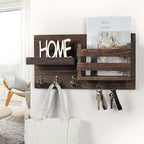 Lwenki Mail Organizer for Wall Mount – Key Holder with Shelf Includes Letter Holder and Hooks for Coats, Dog Leashes – Rustic