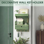 Rebee Vision Pine Wood Key Holder Wall Mount with Small Drawer Organizer - Farmhouse Key Holder for Wall with 6 Sturdy Hooks 