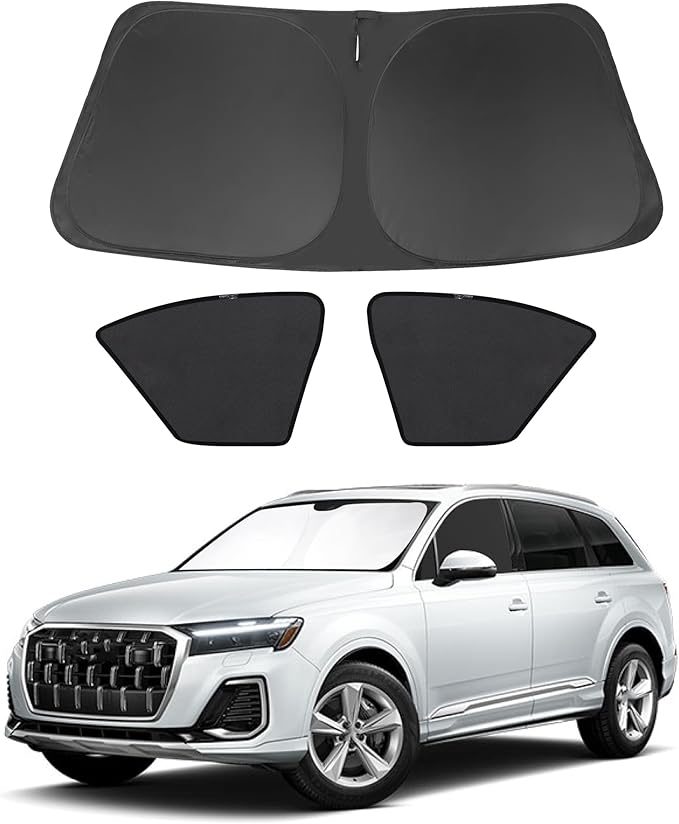 3PCS Car Window Shades Front Windshield Sun Shade Foldable Window Shade Custom Fit for Audi Q7 SUV 2016-2026 Accessories Car Shades for Front Windows Anti-UV Rays Block Heat