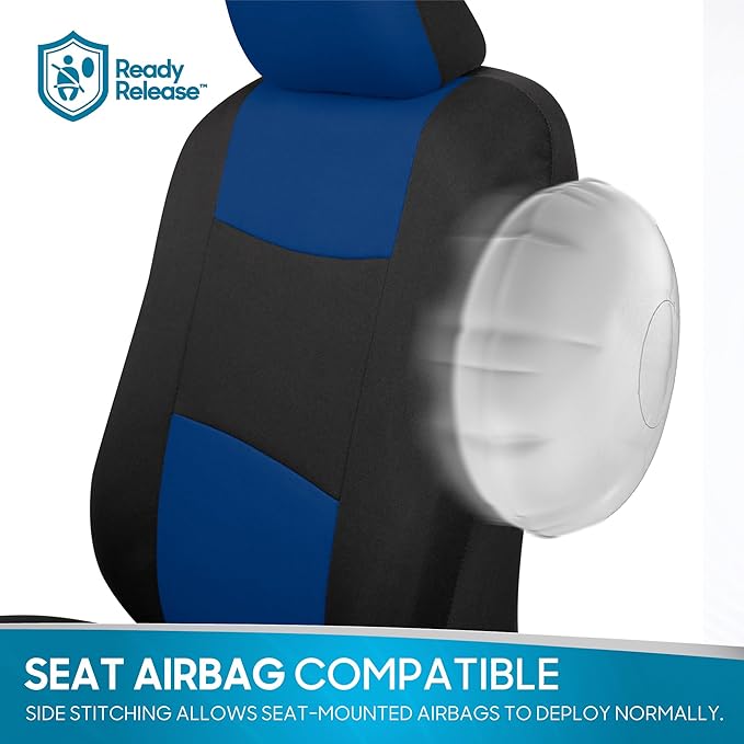 BDK PolyPro Car Seat Covers Full Set in Blue on Black, Front and Rear Split Bench Seat Covers for Cars, Easy to Install Car S