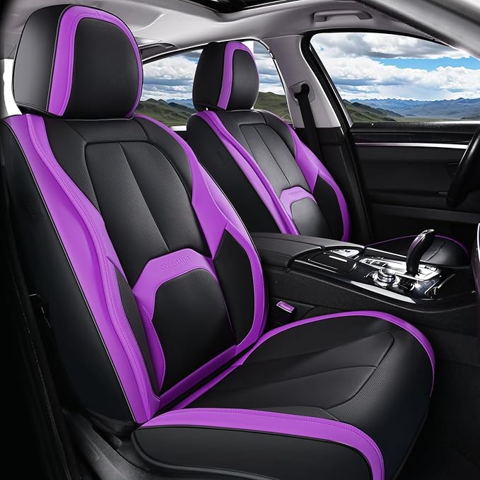 Coverado Car Seat Covers Front Seats, 2 Pack Nappa Leather Seat Covers for Cars, Waterproof Car Seat Protector with Lumbar Su