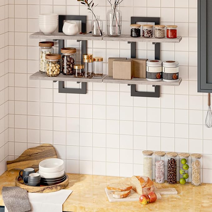 HOOBRO Floating Shelves, 15 Inch Wall Shelf Set of 2, Wall Mounted Storage Shelves 2-Tier, Hanging Bathroom Shelves, for Livi