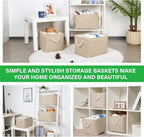 Bidtakay Large Storage Baskets for Shelves 3 Pack Fabric Storage Bins for Organizing Linen Collapsible Organizer for Closet-F