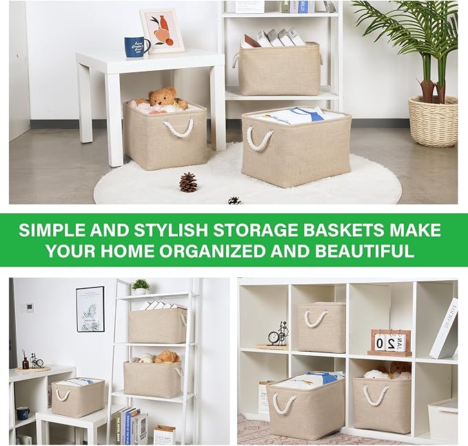 Bidtakay Large Storage Baskets for Shelves 3 Pack Fabric Storage Bins for Organizing Linen Collapsible Organizer for Closet-F