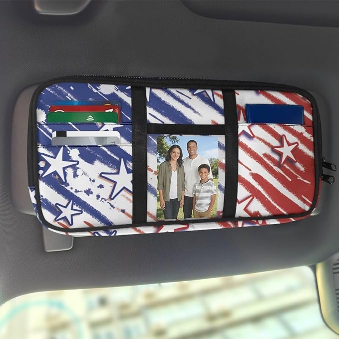 American Flag Style Tactical Sun Visor Organizer for Car and Truck,Card Sleeve Pocket with Multi-Pocket Zipper Adjustable Straps Patrol Car Storage