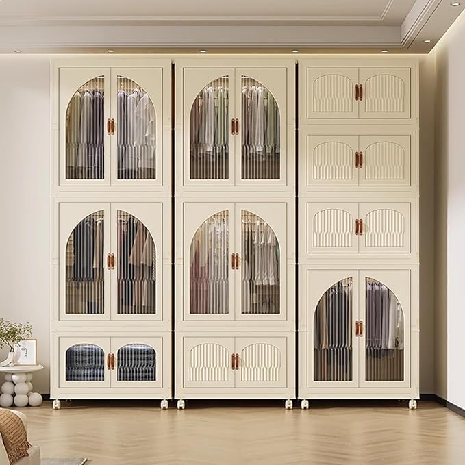 Heavy Duty Clothes Rack - Portable Foldable Wardrobe with Hanging Space on Wheels for Bedroom, Dorm, or Laundry Room Use, 81x