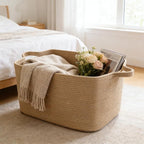 96L Large Blanket Basket,24"x16"x15"Rectangle Storage Bin with Handles,Woven Rope Laundry Basket for Toys, Clothes,Magazines,