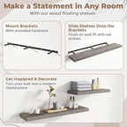 55 Inch Floating Shelves for Wall Set of 2, 8"D Wood Grain Bathroom Shelves with Invisible Brackets, Easy Install Engineered 