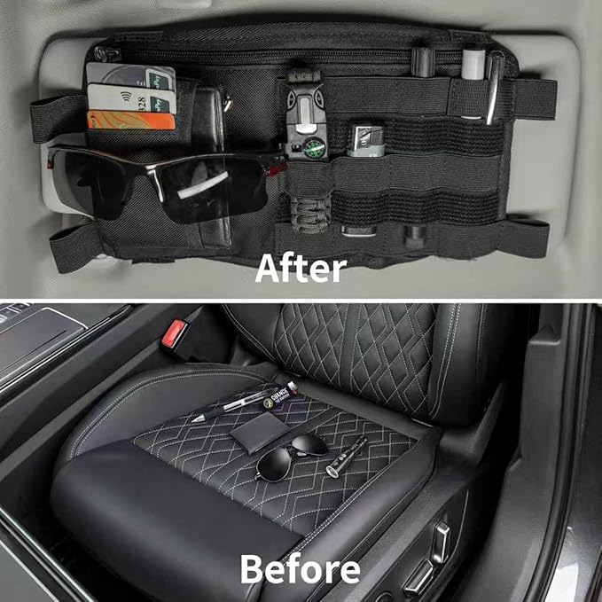 Car Visor Organizer with Coin Pouch, MOLLE Sun Visor Organizer for Cars, Trucks, SUVs, Zipper Pouch Car Accessories for Women Men