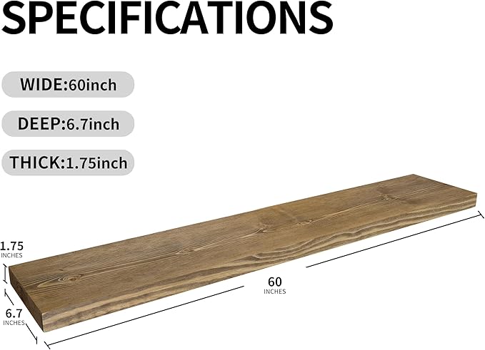 BGMG Wood Floating Shelves for Wall 60 inch Set of 2,Dark Walnut Floating Shelves,Solid Wood Wall Mount Shelves for Living Ro
