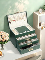 BOOVO Jewelry Boxes for Women, 5 Layer Jewelry Organizer with Necklace Hanger and Drawers, Large Jewelry Box for Earrings, Ne