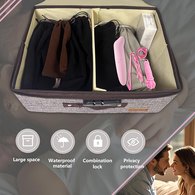 Locking Adult Game Toy Storage Organizer Lock Box Toy Storage Bins Game Toys Storage Bags with 4 Drawstring Bags, Large capac