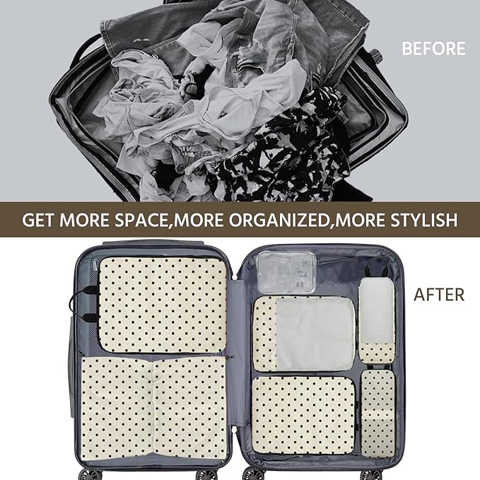 7 Pcs Compression Packing Cubes for Travel, Waterproof Suitcase Luggage Backpack Organizer with Toiletry Bag Travel Essential