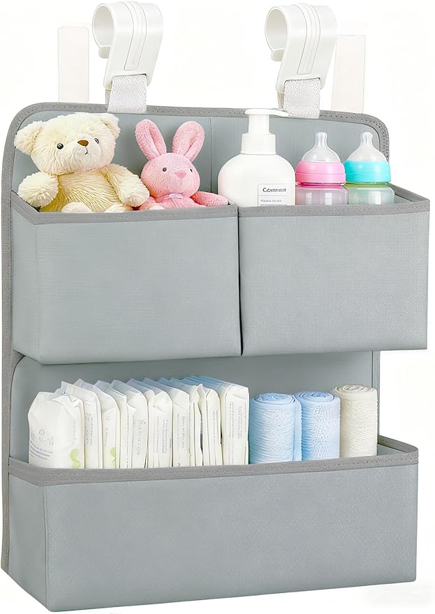 Hanging Diaper Organizer for Bassinet/Crib/Playpen/Playard – Hold 80+ Diapers - Changing Table Diaper Holder Attachment Acces