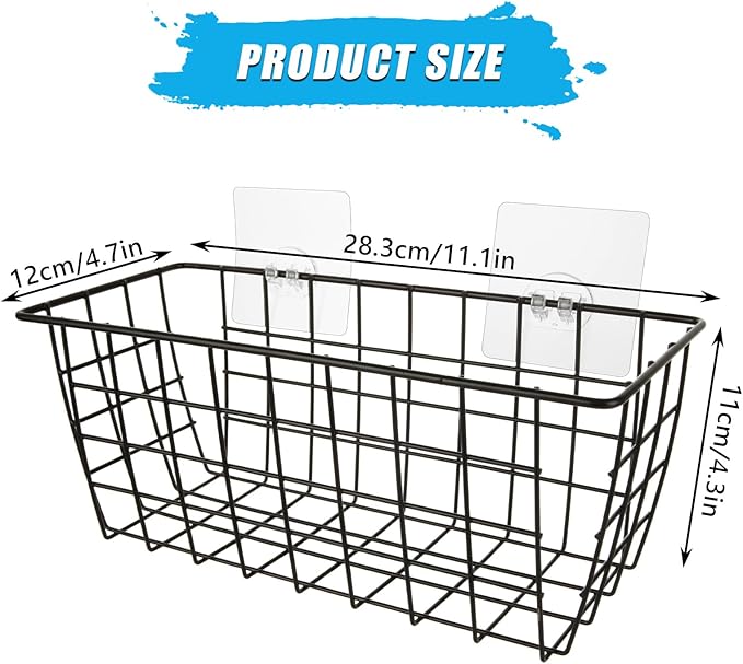 ABuff 6 Pack Metal Wire Storage Baskets Wall Mounted Hanging Wall Basket with Traceless Tape, Hanging Kitchen Organizer Baske