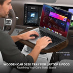 Car Desk Car Tray for Laptop & Food, Wood Cup Holder Table with Adjustable Height, Car Accessories for Women & Men 360° Rotatable Steering Wheel Tray for Tesla Model Y/3/S, Most Vehicles (Walnut-Oval)