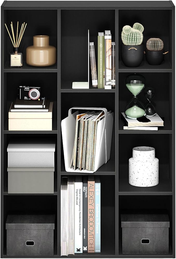 Furinno LUDER Book Shelf, 11-Cube Bookshelf, Reversible Bookcase, 9.4 x 29.1 x 41.7, Easy Assembly, for Living Room, Bedroom,