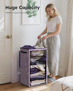 SOLEDI Laundry Hamper with Lid, 90L Tall & Large Floral Laundry Basket, Collapsible Clothes Hamper with Removable Bag, Dirty 