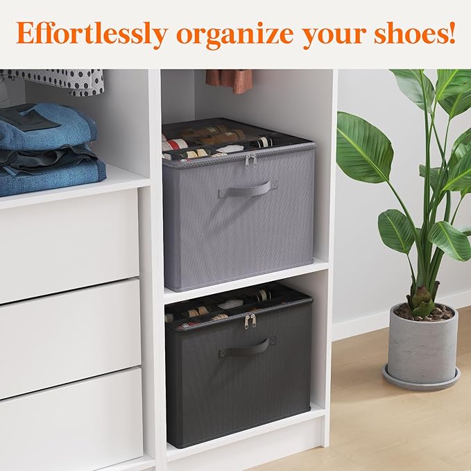Lifewit Shoe Storage Organizer for Closet, Fabric Large Shoe Box Storage Containers with Clear Cover, Foldable Bins for Boots