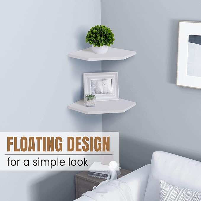 Fun Memories Corner Shelf Wall Mount, Floating Corner Shelves, Set of 2 Corner Wall Shelf Organizer, Rustic Wood Wall Storage