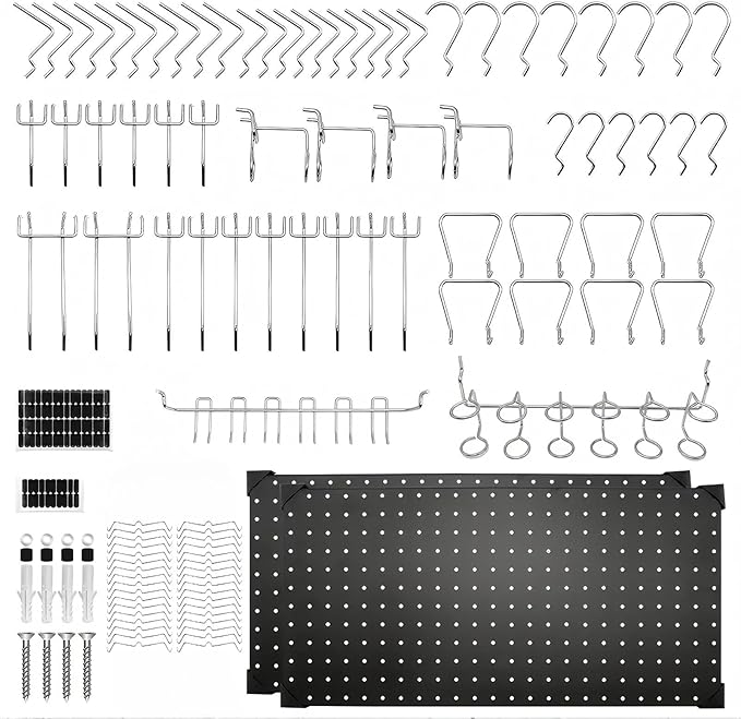 100PCS Metal Pegboard Wall Organizer, 30×60cm Pegboard Panels Tool Organizer Kit, Peg Board Utility Tool Storage for Garage W
