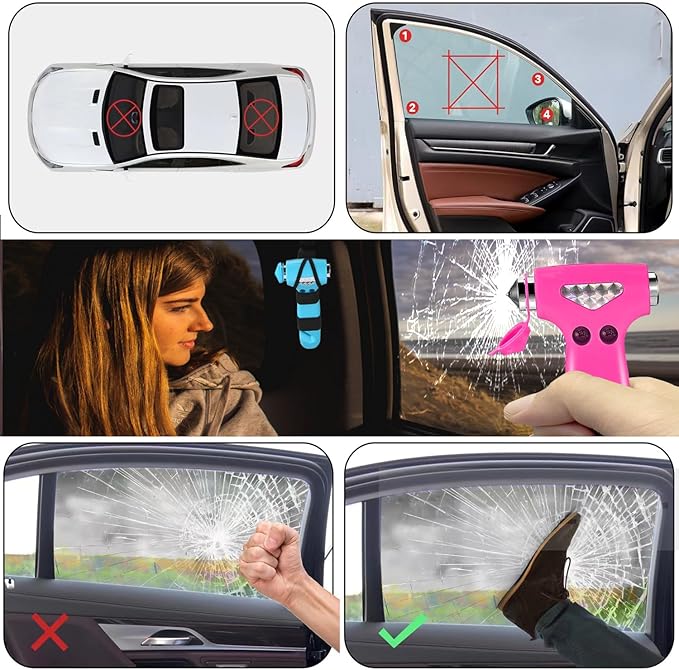 2 Pack Car Safety Hammer, 3-in-1 Emergency Escape Tool Window Breaker and Seat Belt Cutter with Light Reflective Tape for Fam