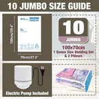 HIBAG Vacuum Storage Bags with Electric Pump, Vacuum Seal Bags for Clothing, Pillows, Blanket Bedding Comforters, 10 pack Jum