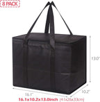 Set of 8 Large Insulated Reusable Grocery Bags with Sturdy Zipper and Handles, Foldable Washable Heavy Duty Cooler Totes for Hot or Cold Food Delivery, Groceries, Travel, Shopping