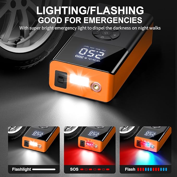 Jump Starter with Air Compressor, 8000A 180PSI, Portable Car Battery Jump Starter (All Gas/12L Diesel) 12V Automobile Jump