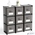 Geelin 9 Cube Storage Organizer with Fabric Bins and Labels 11 Inch, Fabric Collapsible Cubby Clothes Storage Drawer Dresser 