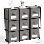 Geelin 9 Cube Storage Organizer with Fabric Bins and Labels 11 Inch, Fabric Collapsible Cubby Clothes Storage Drawer Dresser 