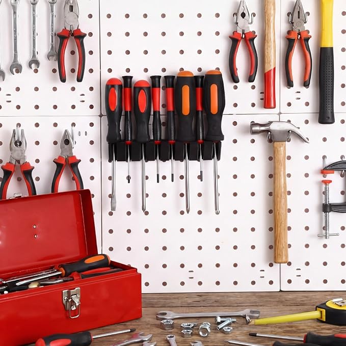 Novabright 1 Pcs Pegboard Screwdriver Holder, Pegboard Organizer Accessories, Eight-Tool Organizer Rack for Pegboards with 0.