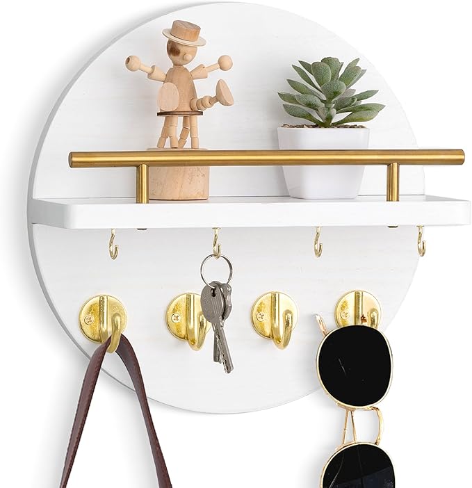 dreampossible Key Holder Wall Mount - 10.2 Inch Decorative Key Rack and Mail Organizer with 8 Key Hooks - Wooden Key Hanger w