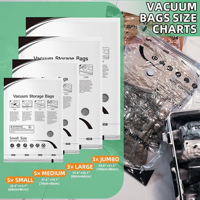 16 Pack Vacuum Storage Bags, Space Saver Bags, Compression for Comforters and Blankets, Sealer Clothes Storage with Hand Pump