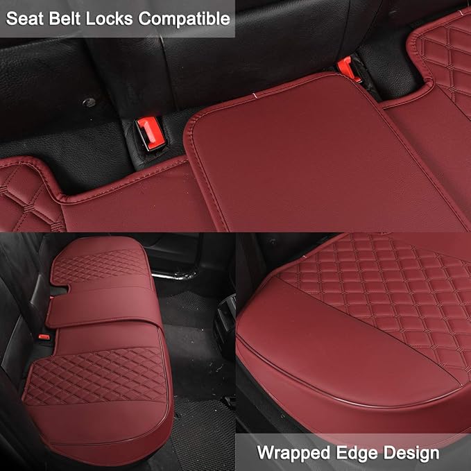 Black Panther Luxury PU Leather Rear Car Seat Cover,Compatible with Most Vehicles, Adjustable Length 49-55'', Diamond Pattern