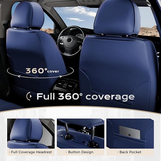 Coverado Car Seat Covers Full Set, Seat Covers for Cars, Car Seat Cover, Car Seat Protector, Leather Car Seat Cushion, Waterp