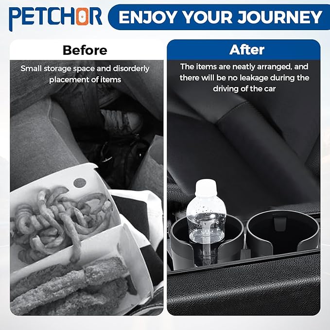 2-in-1 Multifunctional Car Cup Holder Expander, Large Auto Dual Cup Holder Expander Adapter with Adjustable Base, All Purpose Car Cup Holder for Bottles Cups Snack Organizer