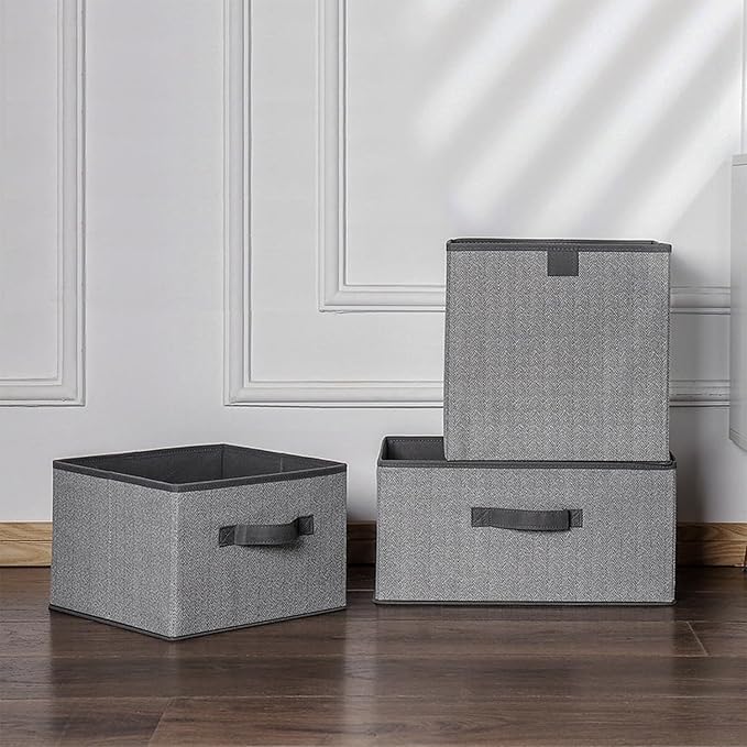 Storage Baskets, 11.8-Inch Woven Fabric Bins, Storage Cubes with Reinforced Handles, Organizer Bins for Closet Shelves, Folda
