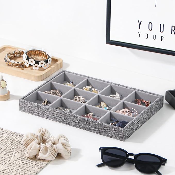 Stackable Jewelry Organizer Tray For Drawers,White Leather Small Earring Storage Tray,Bracelet And Necklace Display Box,Jewel